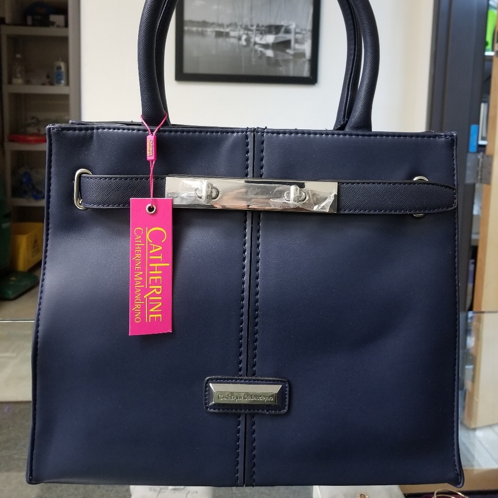 Catherine Women's Malandrino Belted Tote Bag -Navy